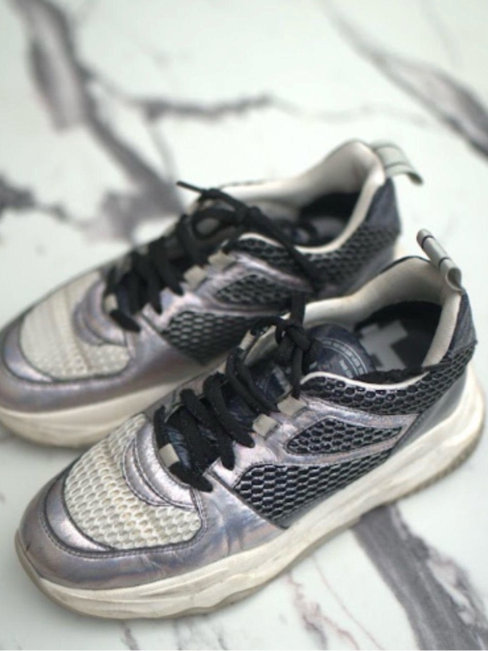 Chunky Metallic Silver & Black Sneakers